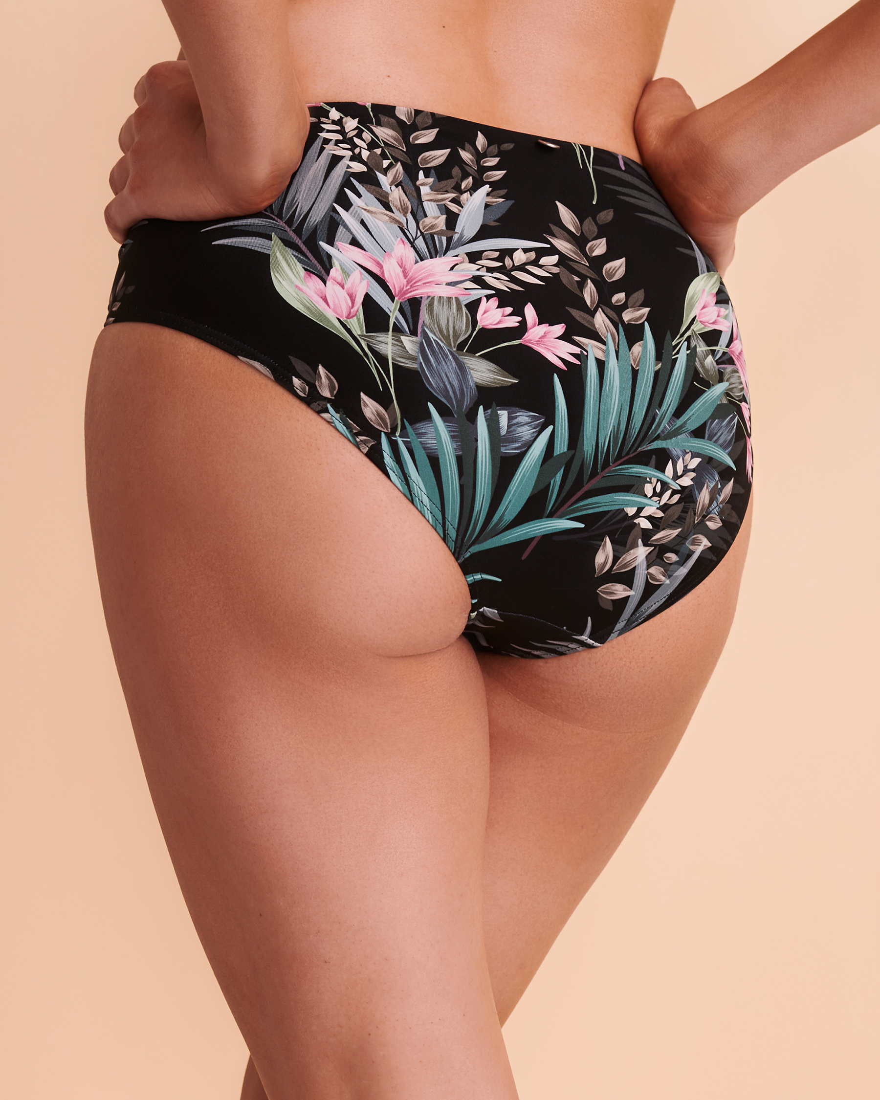 AZURA Bas de bikini bande de taille plissée SOFIA Floral noir SS31232 - Voir2