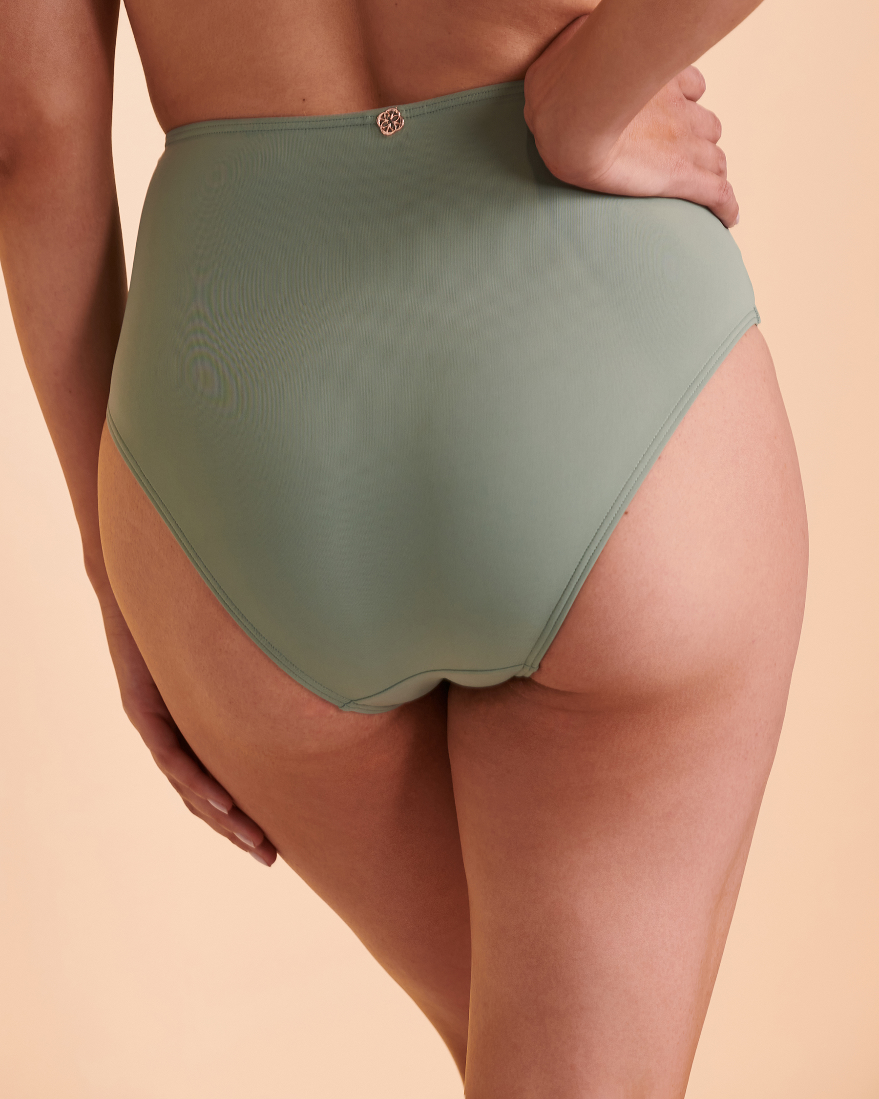 TURQUOISE COUTURE SOLID High Waist Knotted Bikini Bottom Sage 01300054 - View2