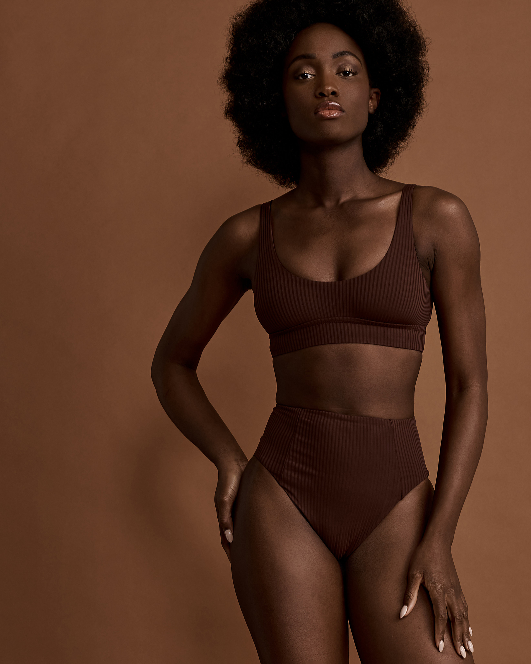 VITAMIN A ECORIB Sienna High Waist Bikini Bottom - Chocolate