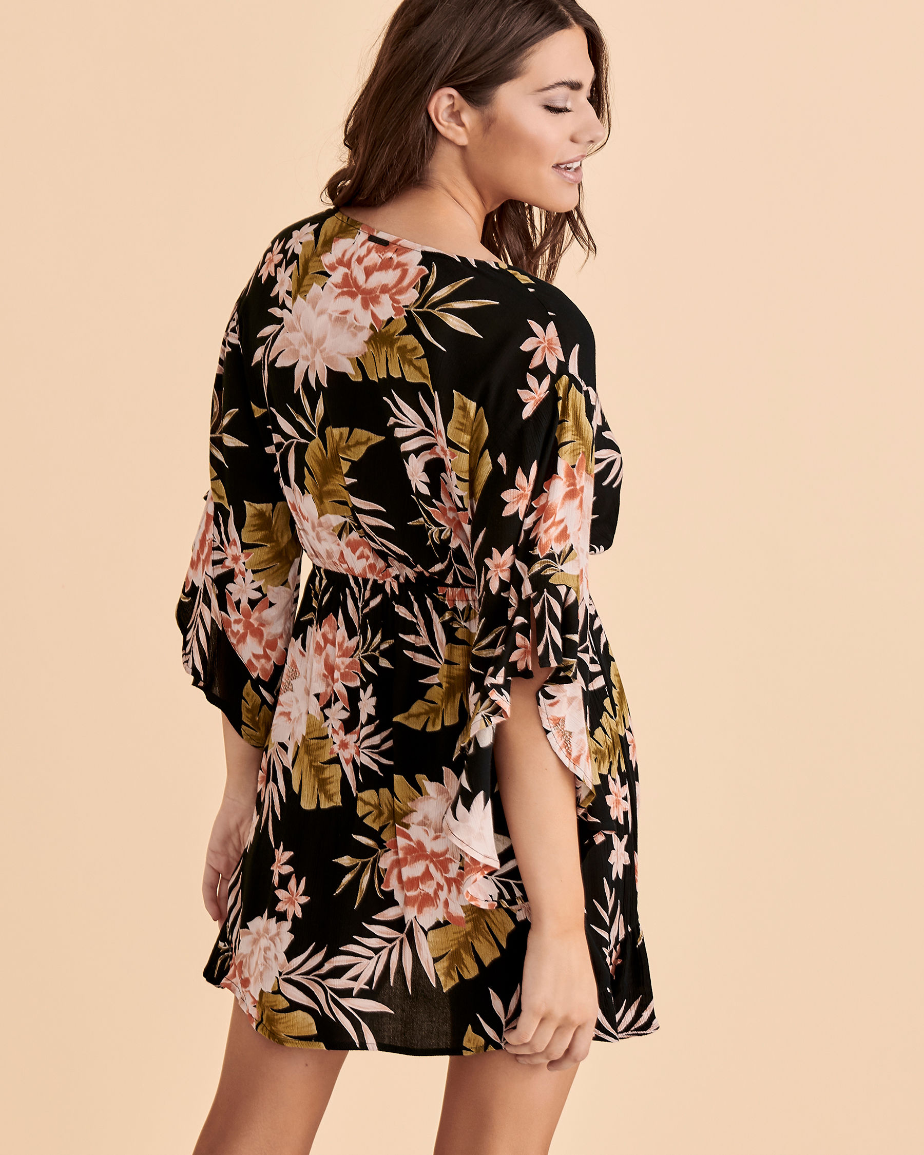 BILLABONG LOVE LIGHT Flounce Sleeve Short Dress Flowers Bikini