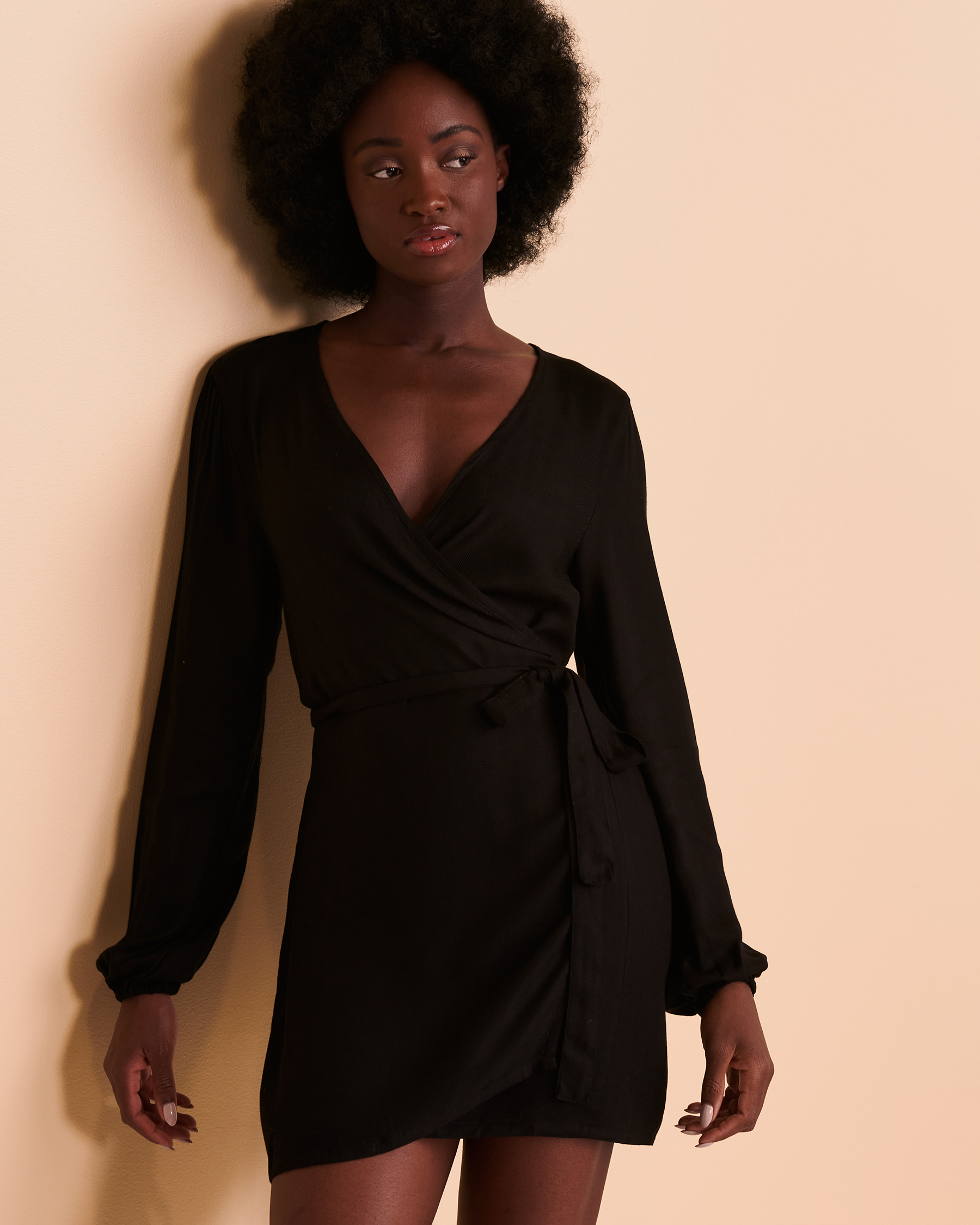 TROPIK Wrap Over Long Sleeve Dress Black 02300038 - View1