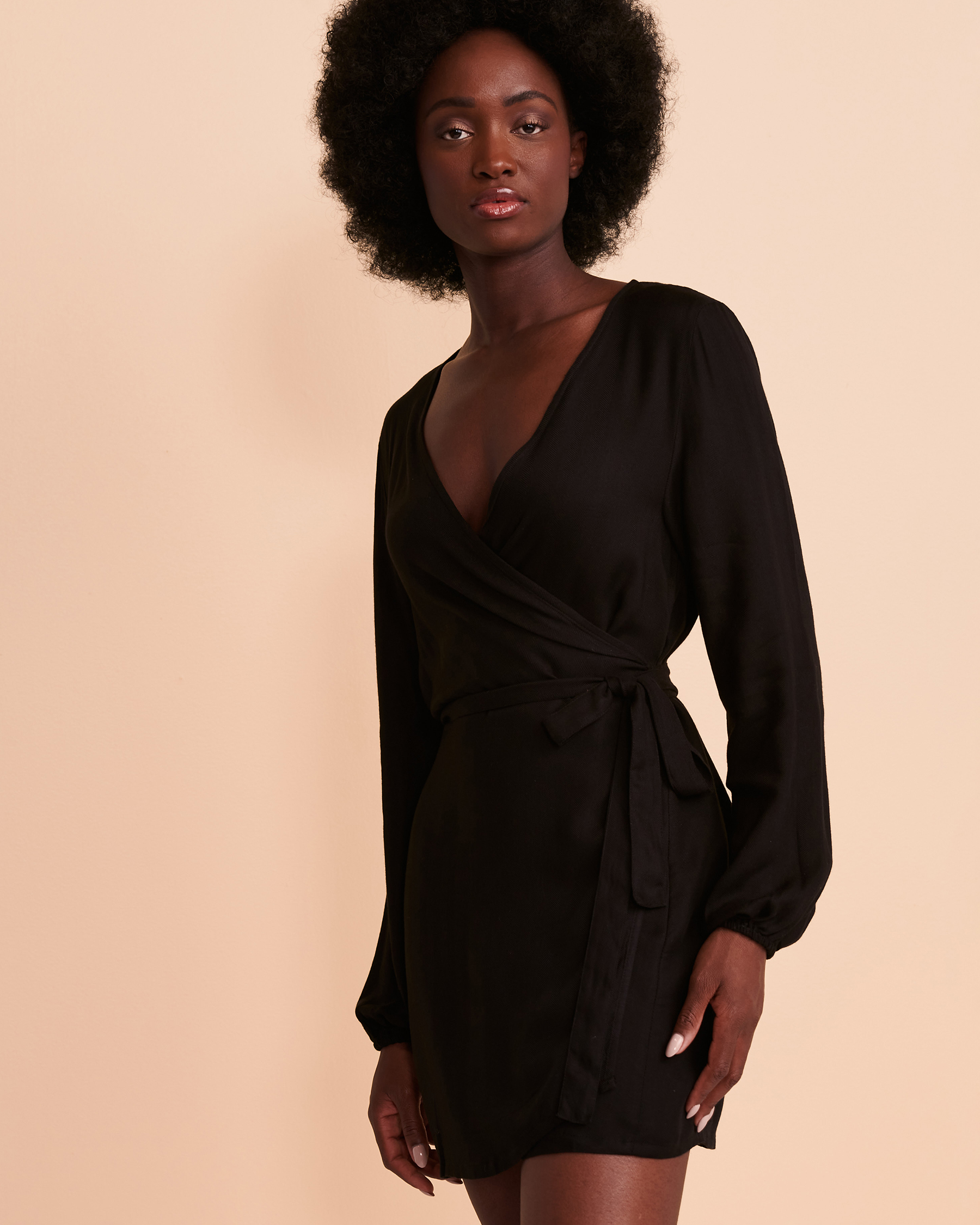 TROPIK Wrap Over Long Sleeve Dress Black 02300038 - View4