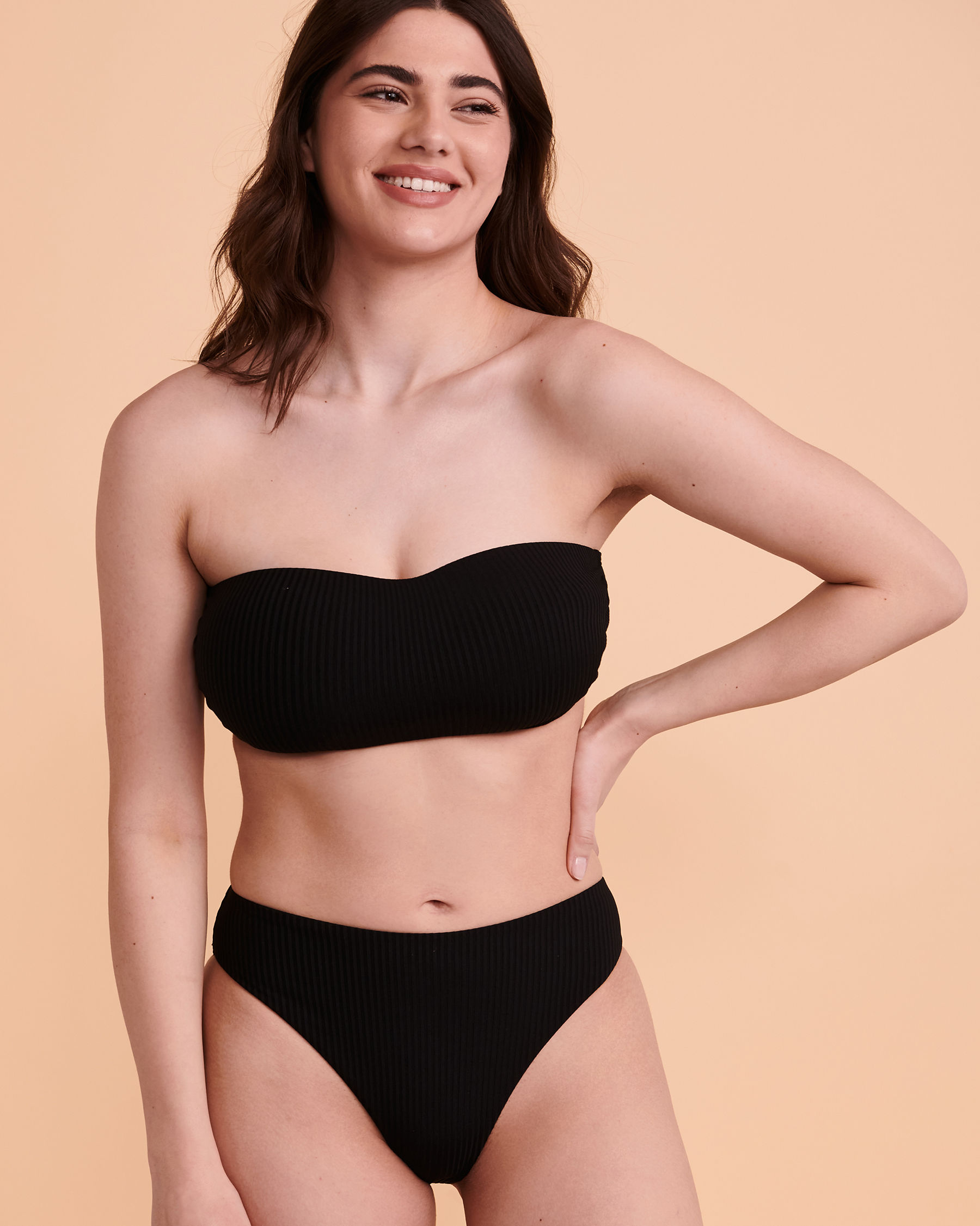 Black ribbed bandeau bikini top 2025